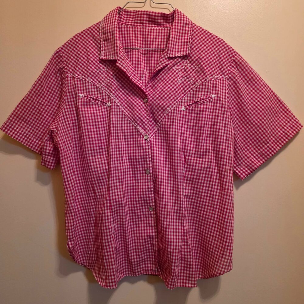 Handmade Western Red/White Checkered Snap Front Short Sleeve Button Down Shirt